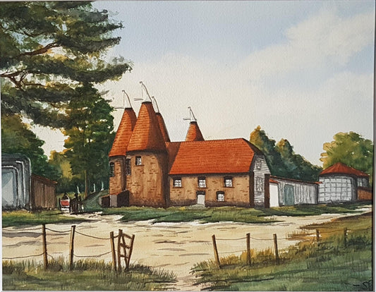 Barn in Kent, England (watercolor painting inspired by Charles Evans)