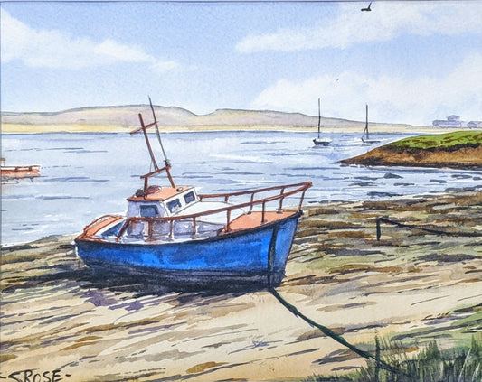 Moored Boat in Amble (original watercolor painting)