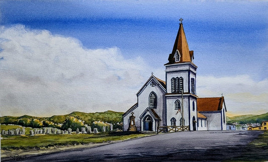 St. Andrew's Church, Fogo, Newfoundland (original watercolor painting)