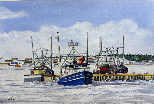 Fishing Boats in Ice, Newfoundland (original watercolor painting)