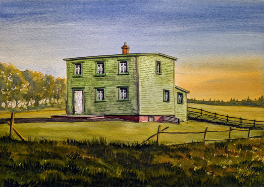 Family Home, Beach Hill, Bell Island, Newfoundland (watercolour painting)