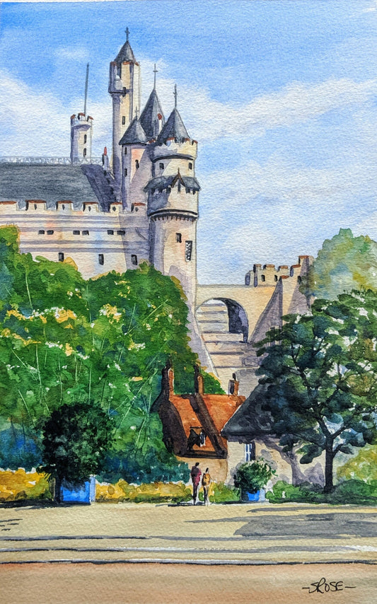 Chateau de Pierrefonds, France - original watercolor painting inspired by Charles Evans