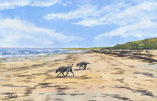 Frank and Bert on the Beach - original watercolor painting