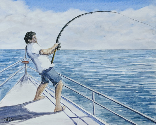 Gone Fishing (watercolor painting inspired by Charles Evans)