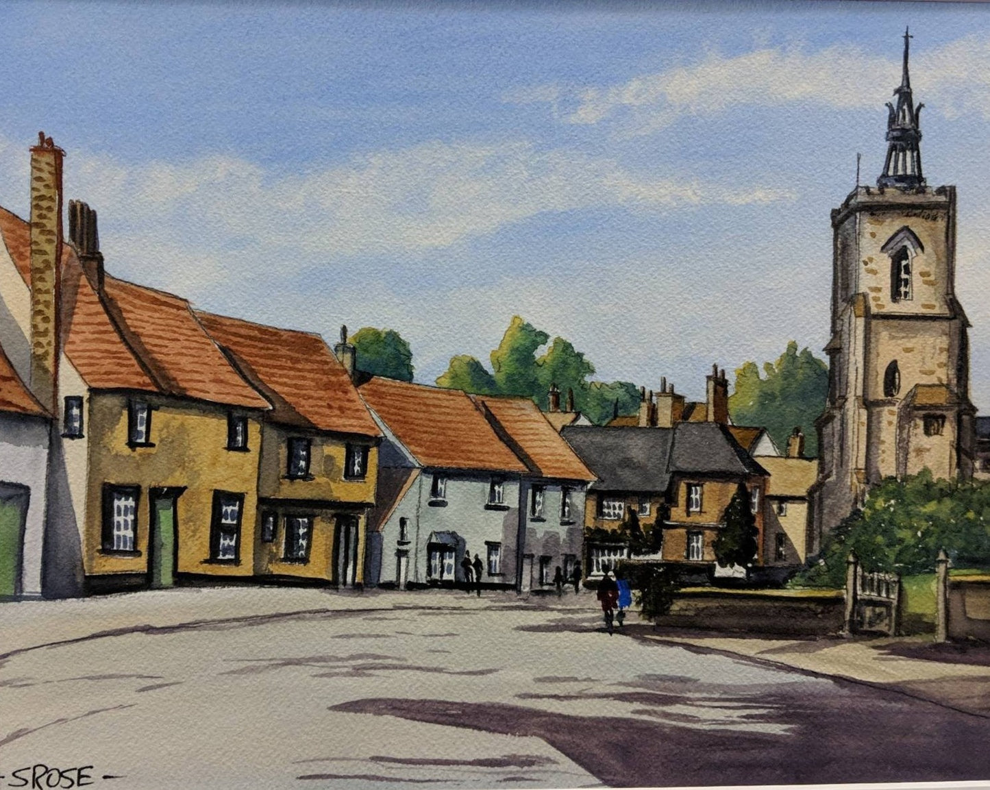 English Village inspired by Charles Evans (watercolor painting)