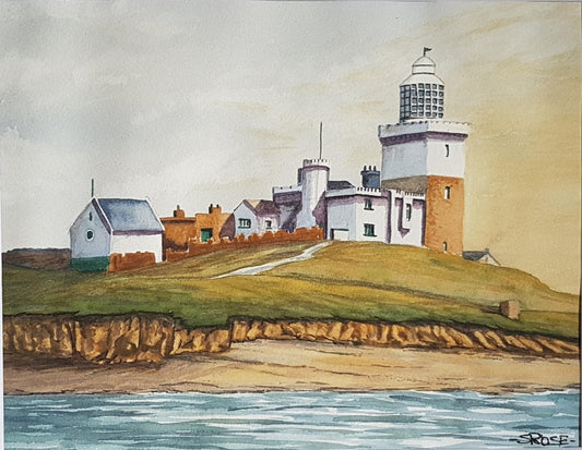 Coquet Lighthouse (watercolor painting inspired by Charles Evans)