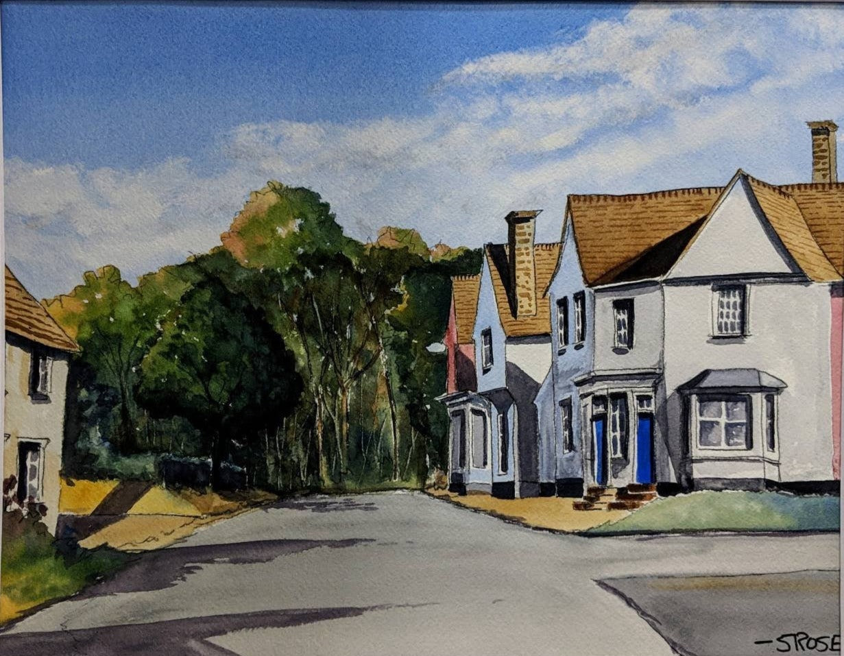 English Village (watercolor painting inspired by Charles Evans)