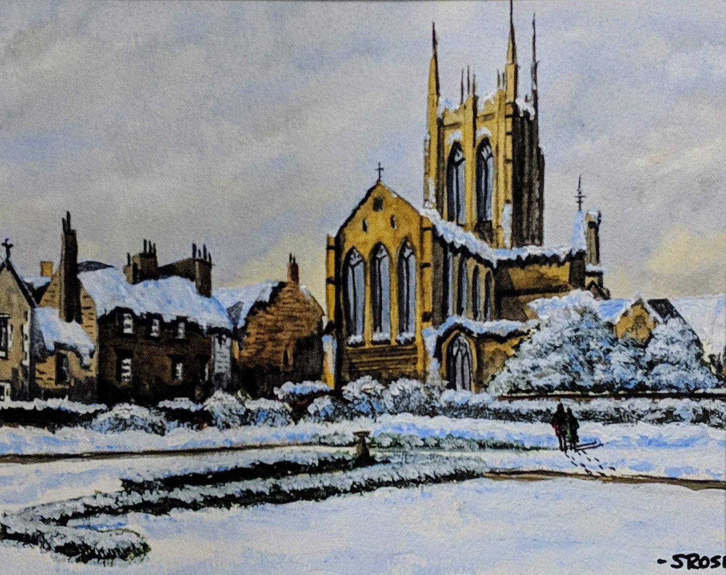 Winter English Cathedral (watercolor painting inspired by Charles Evans)
