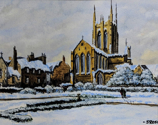 Winter English Cathedral (watercolor painting inspired by Charles Evans)