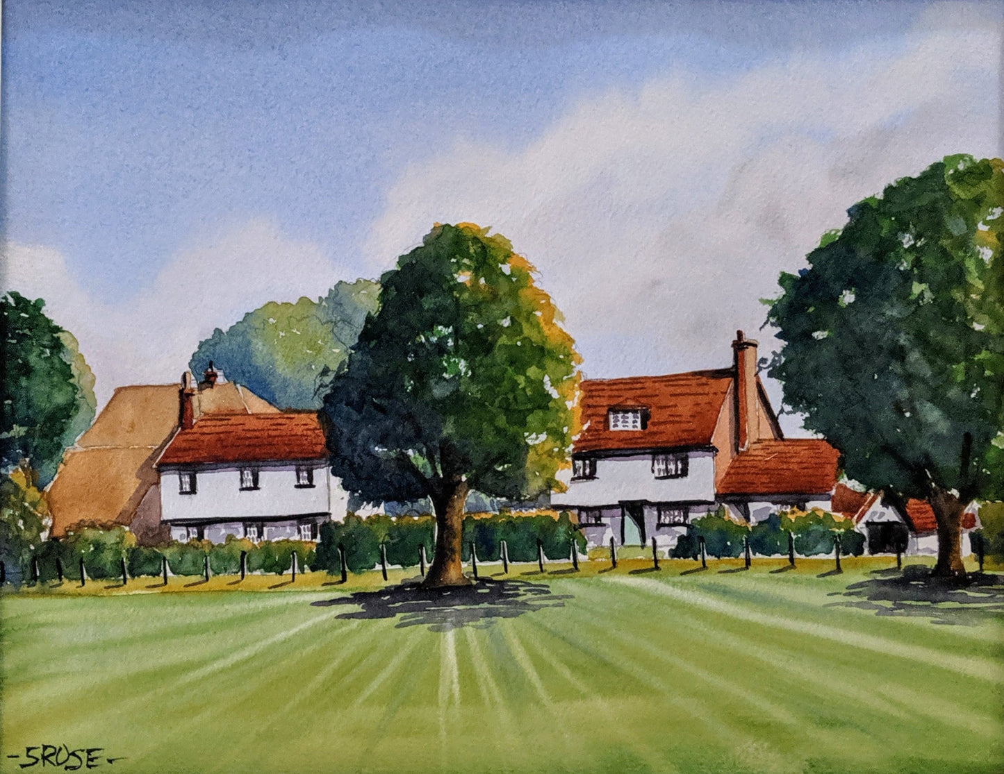 Village Green - inspired by Charles Evans (watercolor painting)