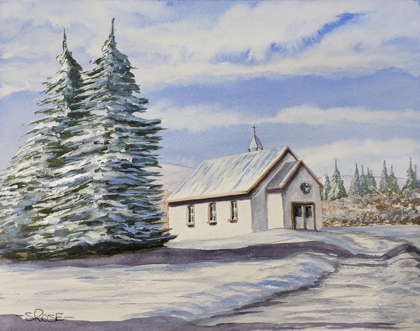 Wiltondale Church in Winter (original watercolor painting)