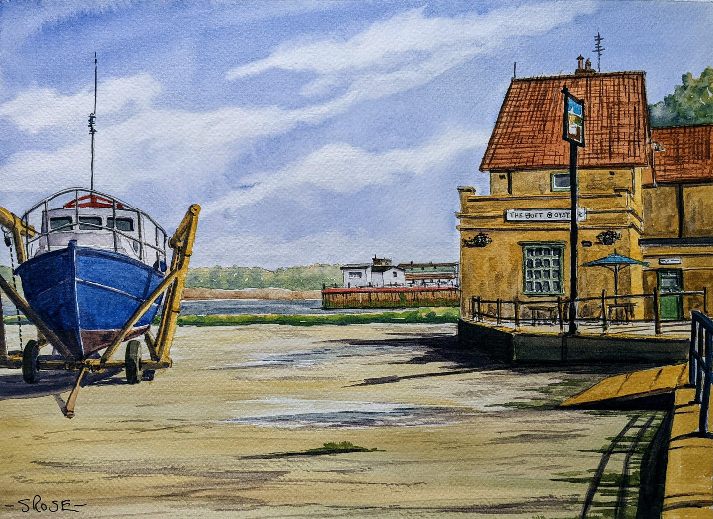 The Butt and Oyster, Pinmill, UK (watercolor painting)