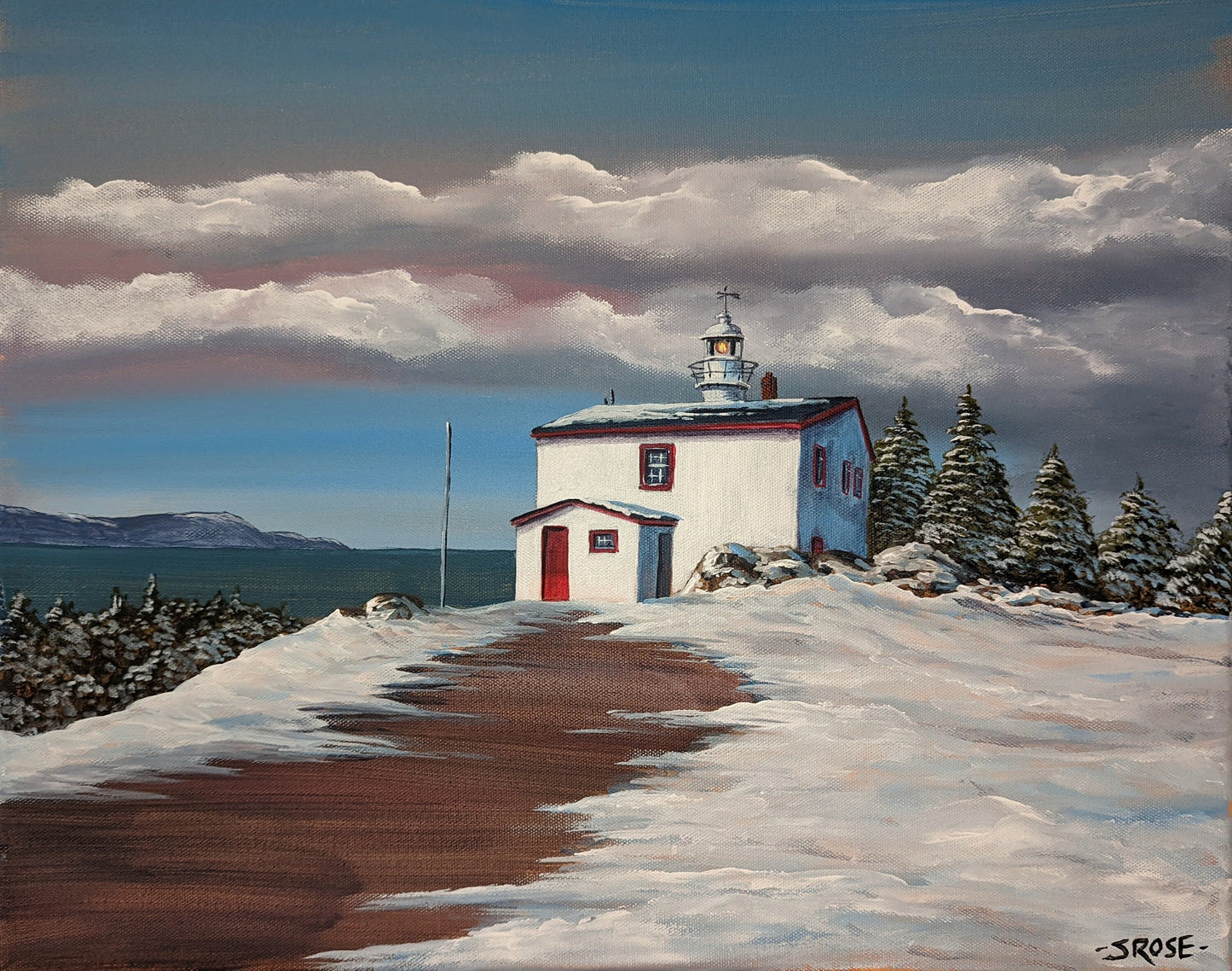 Lobster Cove Head Lighthouse in Winter, Newfoundland (Acrylic Painting)