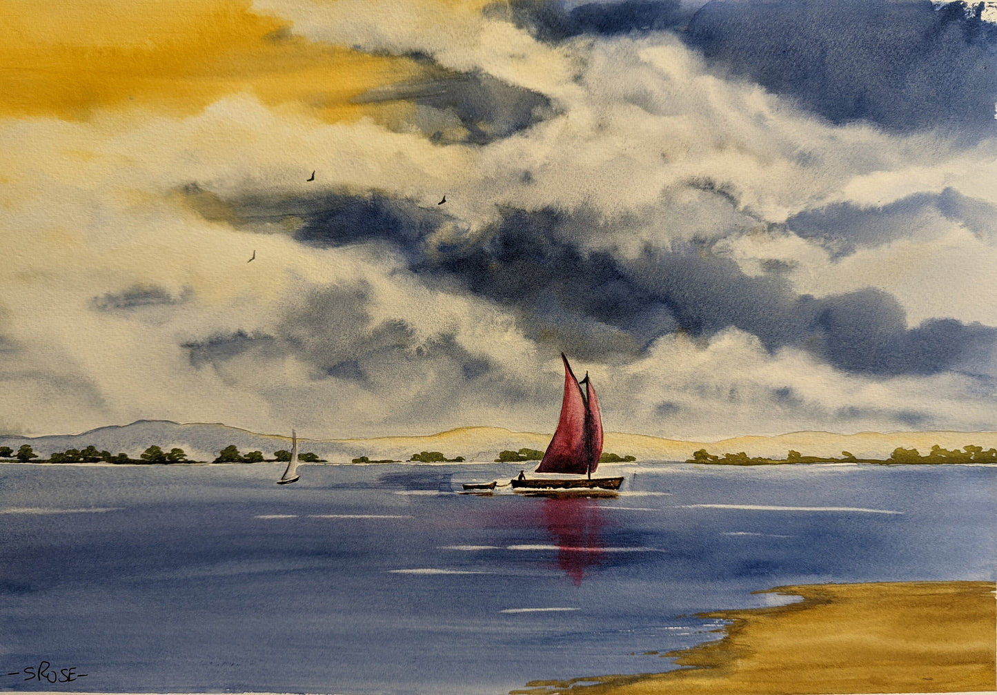 Yacht with Red Sails (watercolor)