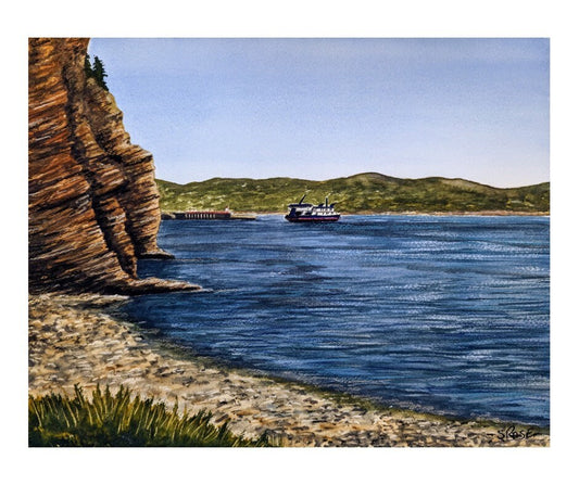 MV Flanders from the Pier, Bell Island (watercolor painting)